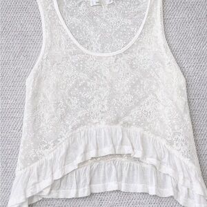 Cream Lace Ruffle Tank Sheer Boho Coquette Summer Festival Top